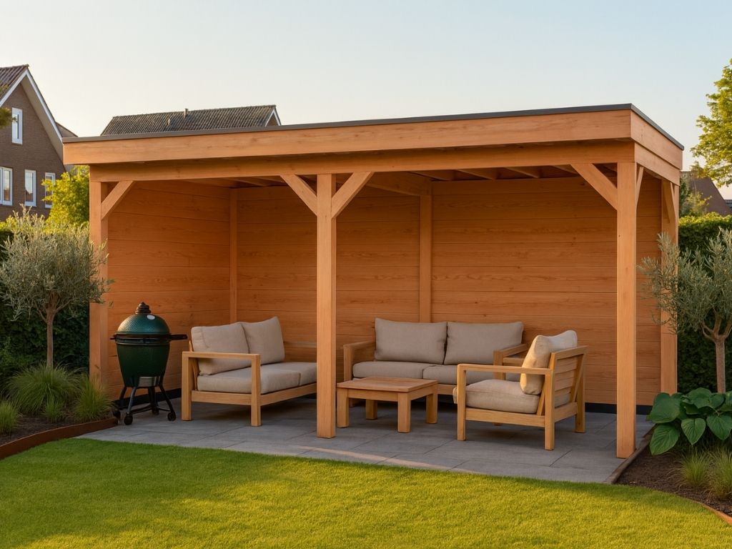 luxe overkapping met 1x zij- en 2x achterwand