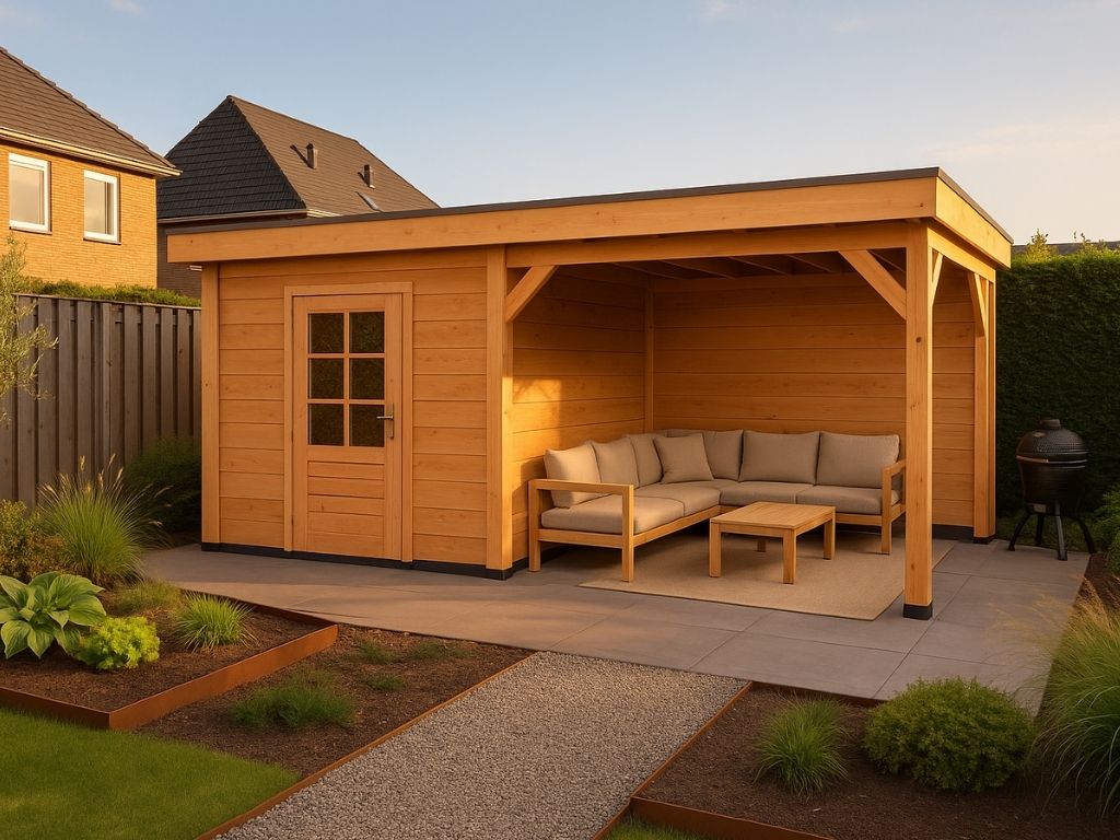 overkapping met schuur en Douglas deur