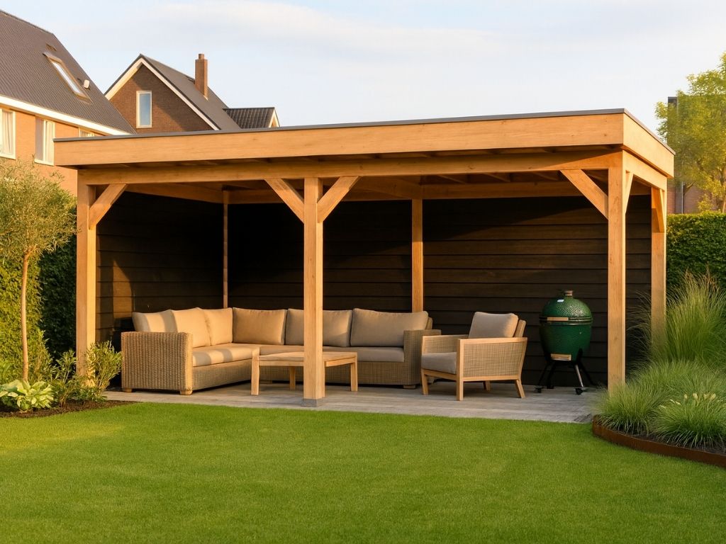 overkapping Met zwarte zij- en 2x achterwand