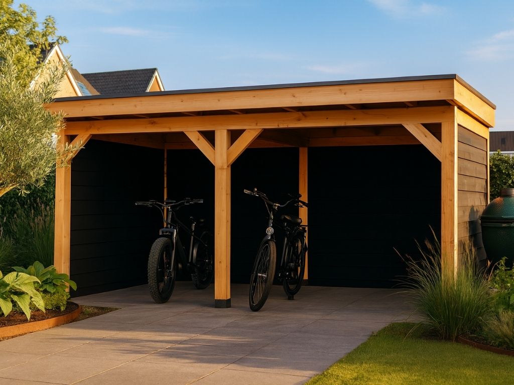 luxe overkapping Met 2x zwarte zij- en 2x achterwand