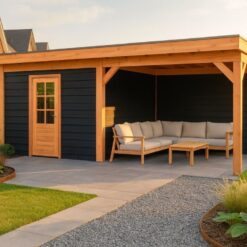 overkapping Half dicht incl. onbehandelde deur en open met zwarte achterwand